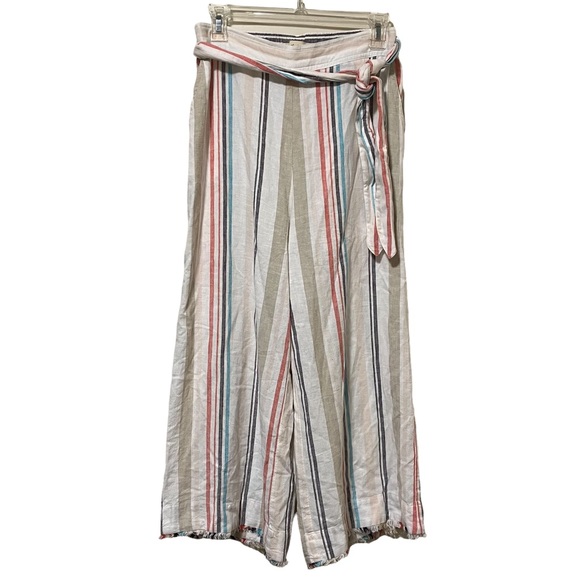 Cloth & Stone Cropped Striped Linen Blend Belted Wide Leg Pants - Picture 1 of 11